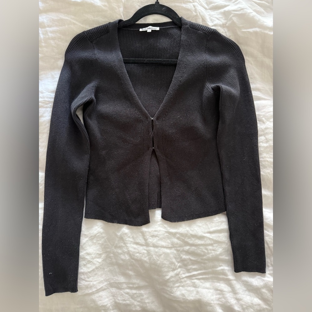 Reformation Black Ribbed Kaitlyn Cardigan
